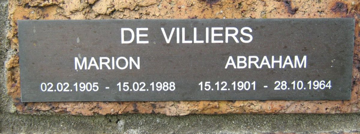 VILLIERS Abraham, de 1901-1964 &amp; Marion 1905-1988