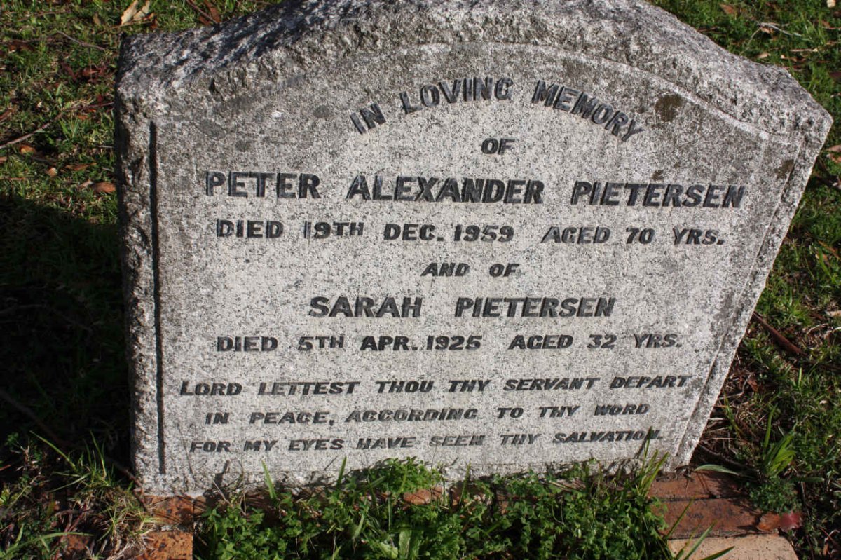 PIETERSEN Peter Alexander -1959 &amp; Sarah -1925