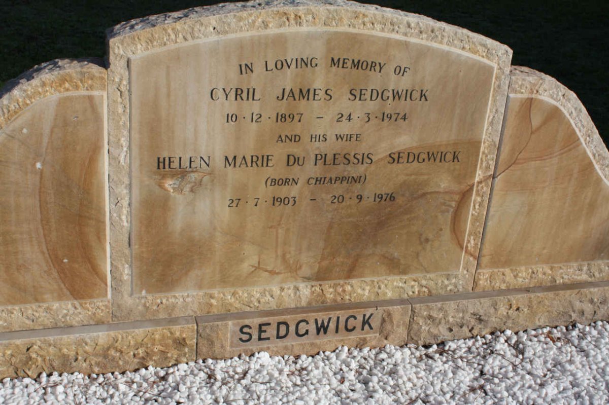 SEDGWICK Cyril James 1897-1974 &amp; Helen Marie Du Plessis CHIAPPINI 1903-1976