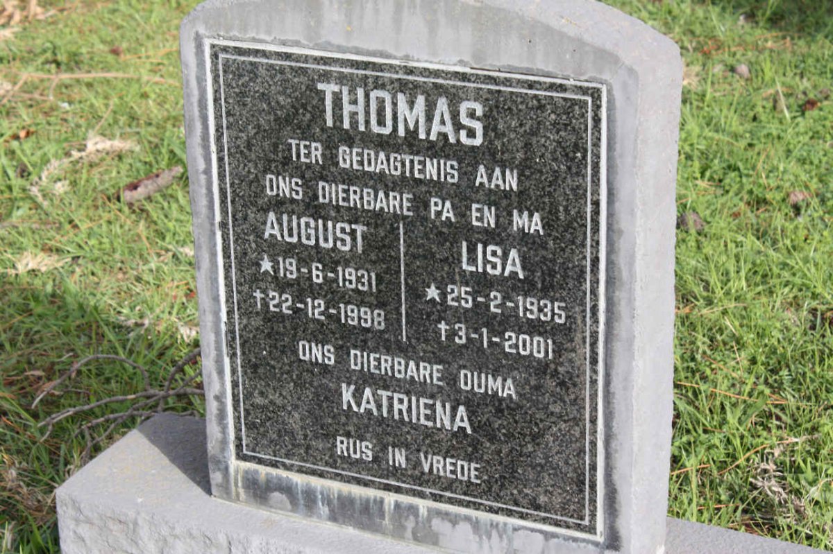 THOMAS August 1931-1998 &amp; Lisa 1935-2001 :: THOMAS Katriena ?