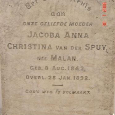 SPUY Jacoba Anna Christina, van der nee MALAN 1843-1892