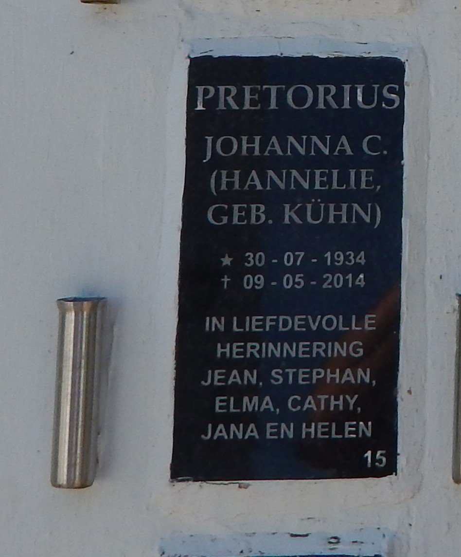 PRETORIUS Johanna C. nee KUHN 1934-2014
