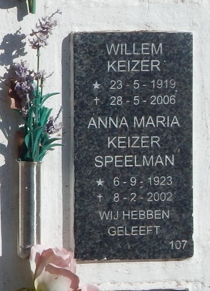 KEIZER Willem 1919-2006 &amp; Anna Maria SPEELMAN 1923-2002
