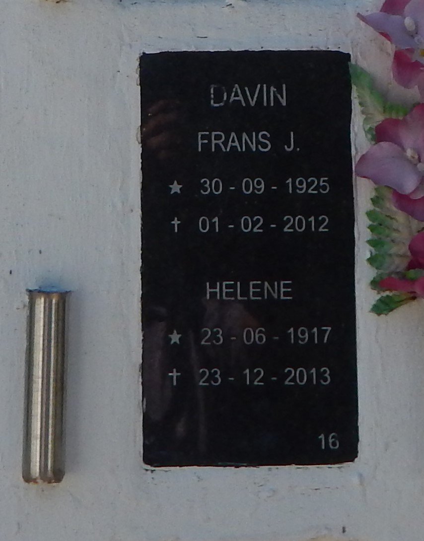 DAVIN Frans J. 1925-2012 &amp; Helene 1917-2013