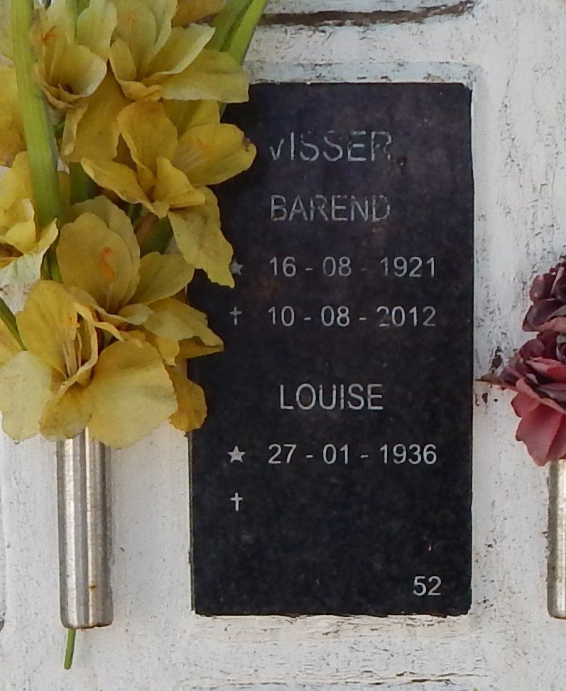 VISSER Barend 1921-2012 &amp; Louise 1936-