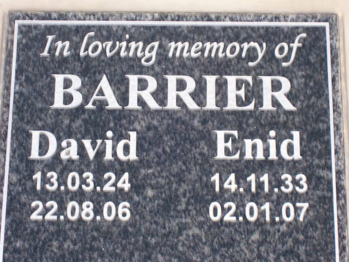 BARRIER David 1924-2006 &amp; Enid 1933-2007