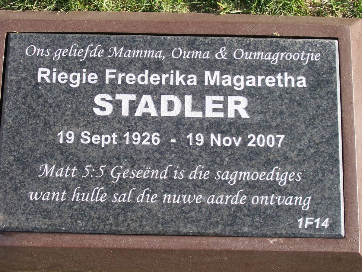 STADLER Riegie Frederika Magaretha 1926-2007
