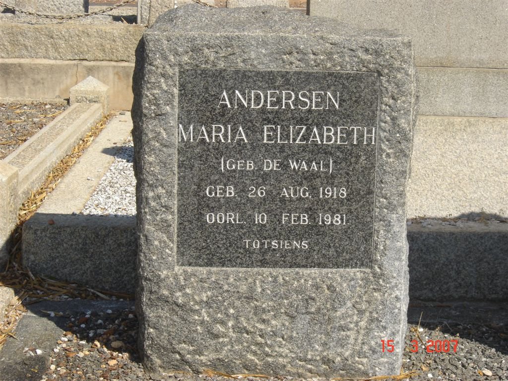 ANDERSEN Maria Elizabeth nee DE WAAL 1918-1981