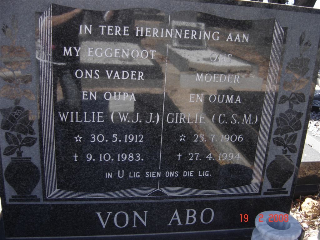 ABO W.J.J., von 1912-1983 &amp; C.S.M. 1906-1994