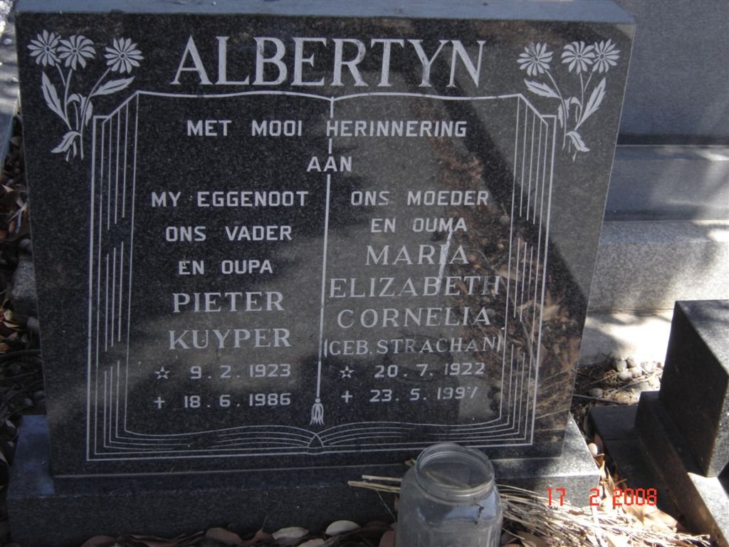 ALBERTYN Pieter Kuyper 1923-1986 &amp; Maria Elizabeth Cornelia STRACHAN 1922-1997