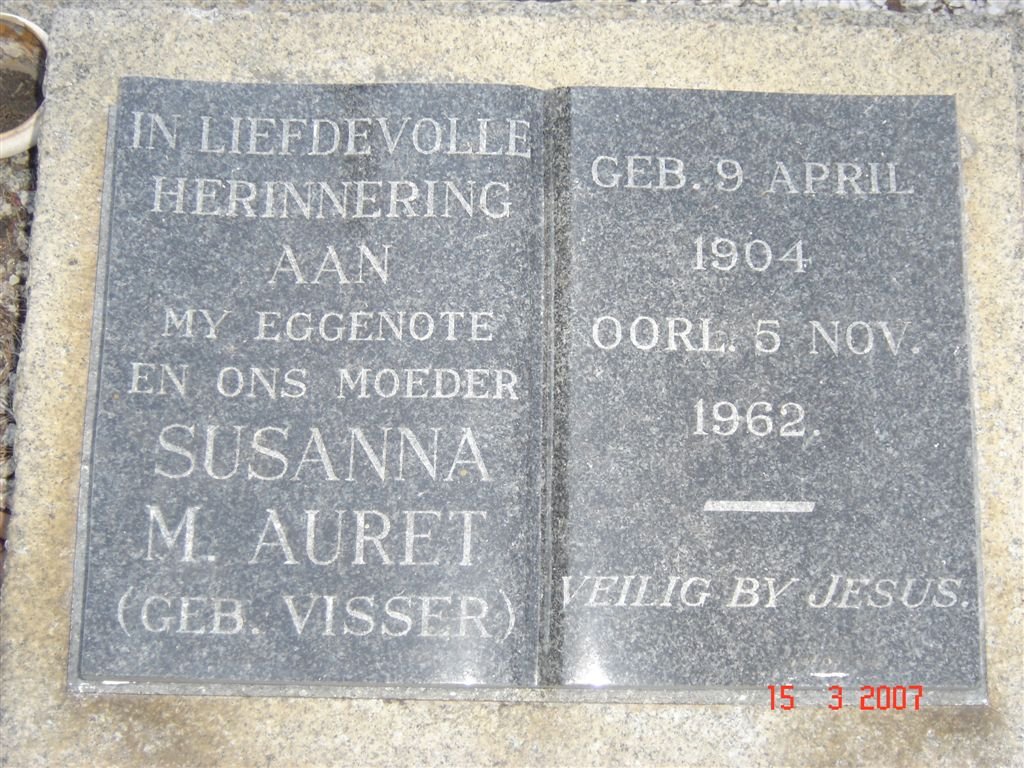 AURET Susanna M. nee VISSER 1904-1962