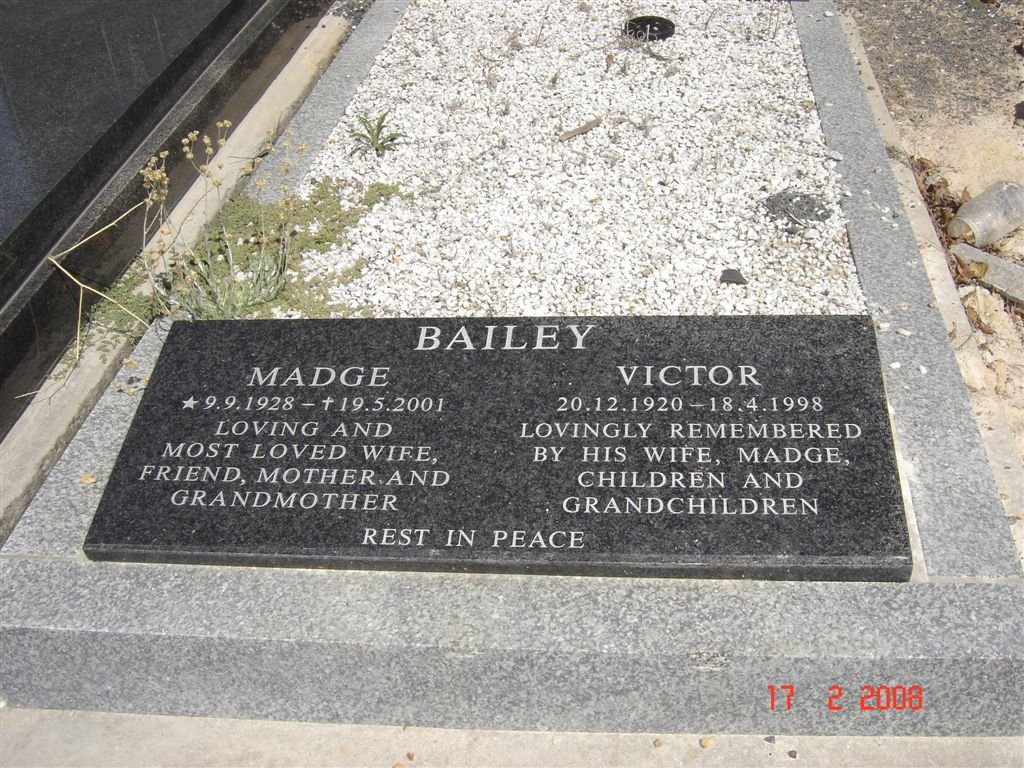 BAILEY Victor 1920-1998 &amp; Madge 1928-2001