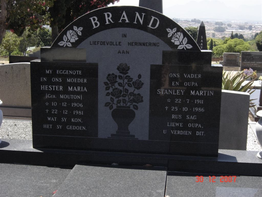 BRAND Stanley Martin 1911-1986 &amp; Hester Maria MOUTON 1906-1981