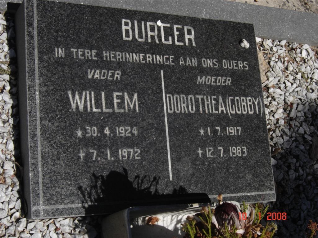 BURGER Willem 1924-1972 &amp; Dorothea 1917-1983