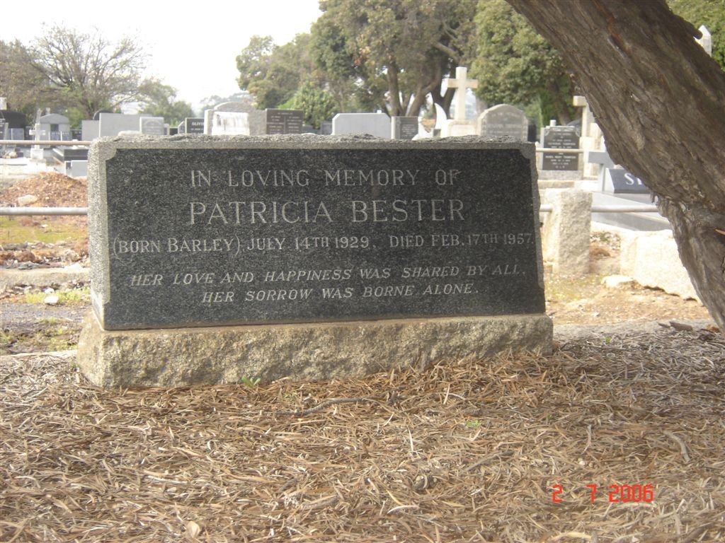 BESTER Patricia nee BARLEY 1929-1957