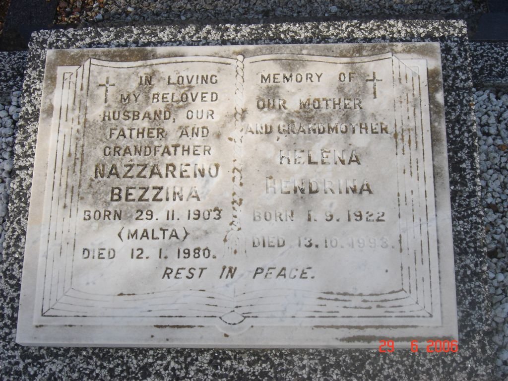 BEZZINNA Nazzareno 1903-1980 &amp; Helena Hendrina 1922-1993