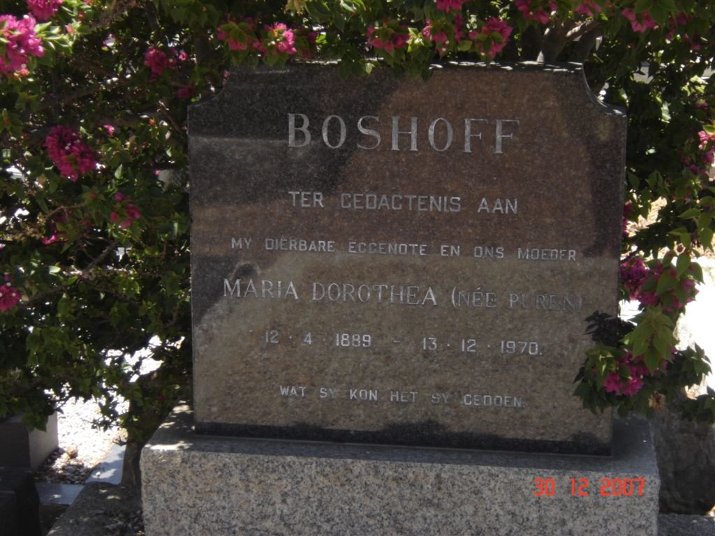 BOSHOFF Maria Dorothea nee PUREN 1889-1970