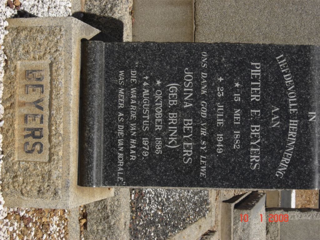 BEYERS Pieter E. 1882-1949 &amp; Josina BRINK 1895-1979