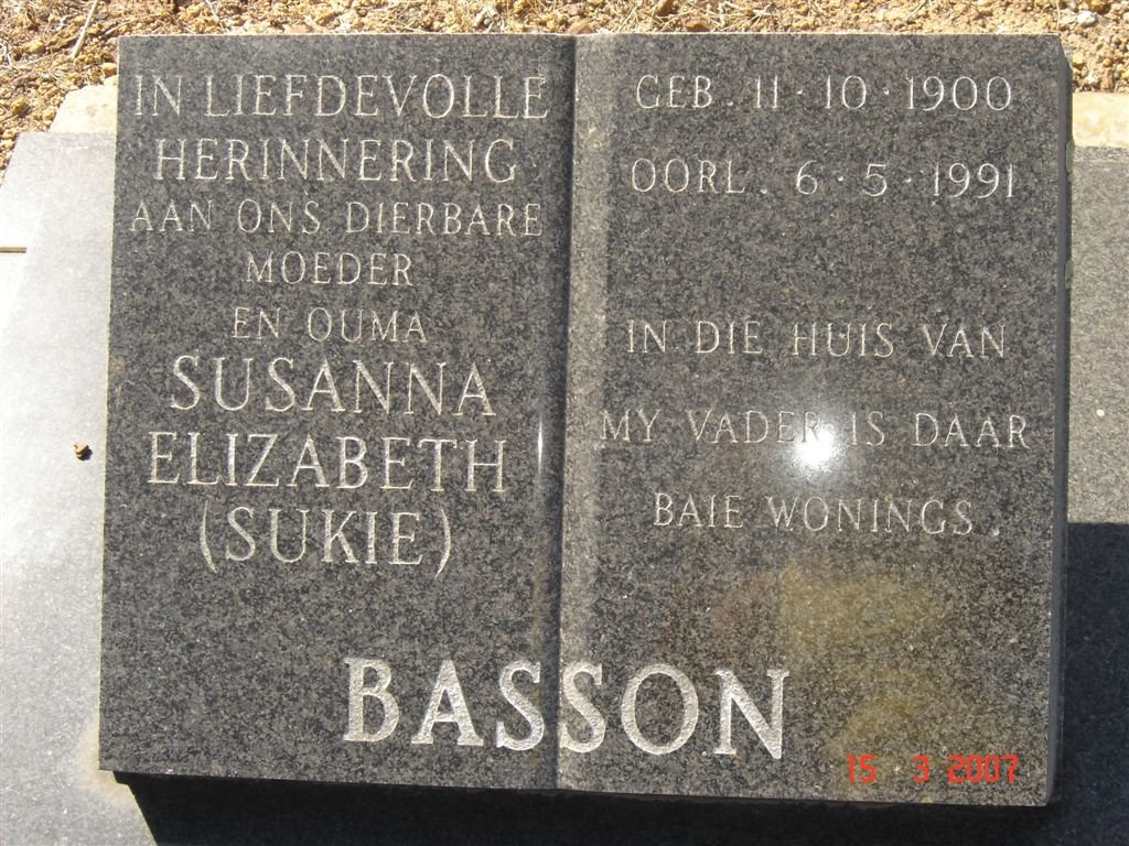 BASSON Susanna Elizabeth 1900-1991