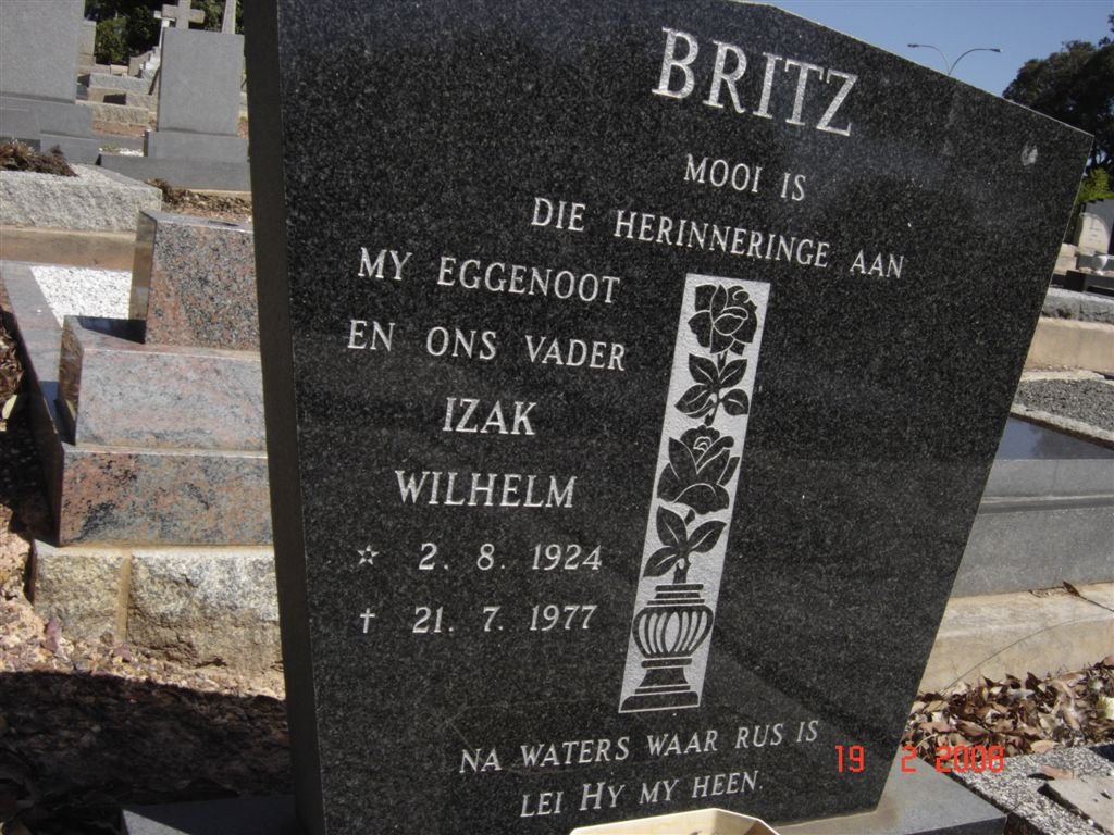 BRITZ Izak Wilhelm 1924-1977