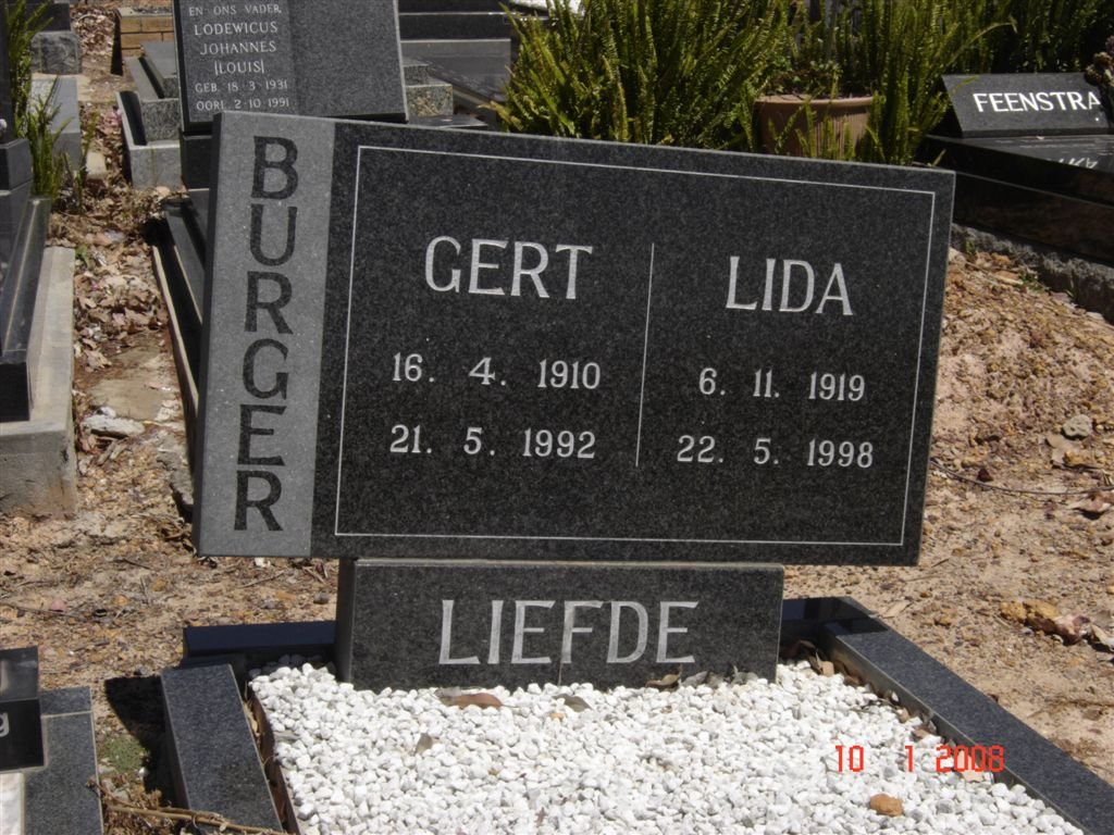 BURGER Gert 1910-1992 &amp; Lida 1919-1998