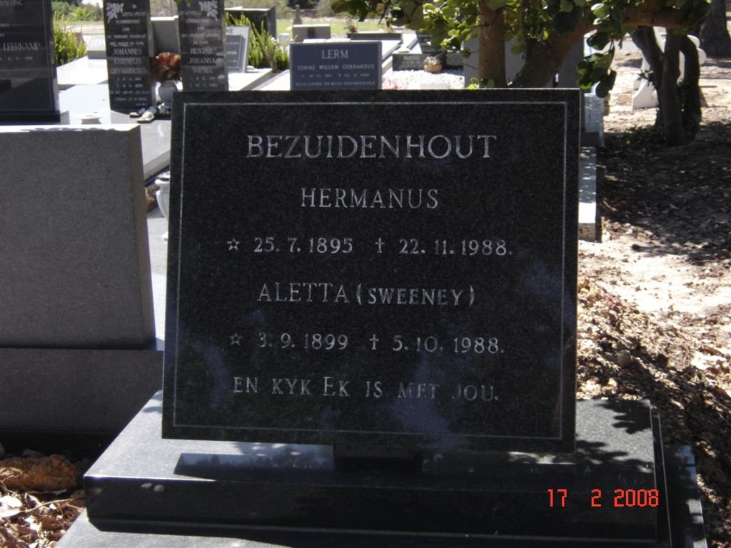 BEZUIDENHOUT Hermanus 1895-1988 &amp; Aletta SWEENEY 1899-1988