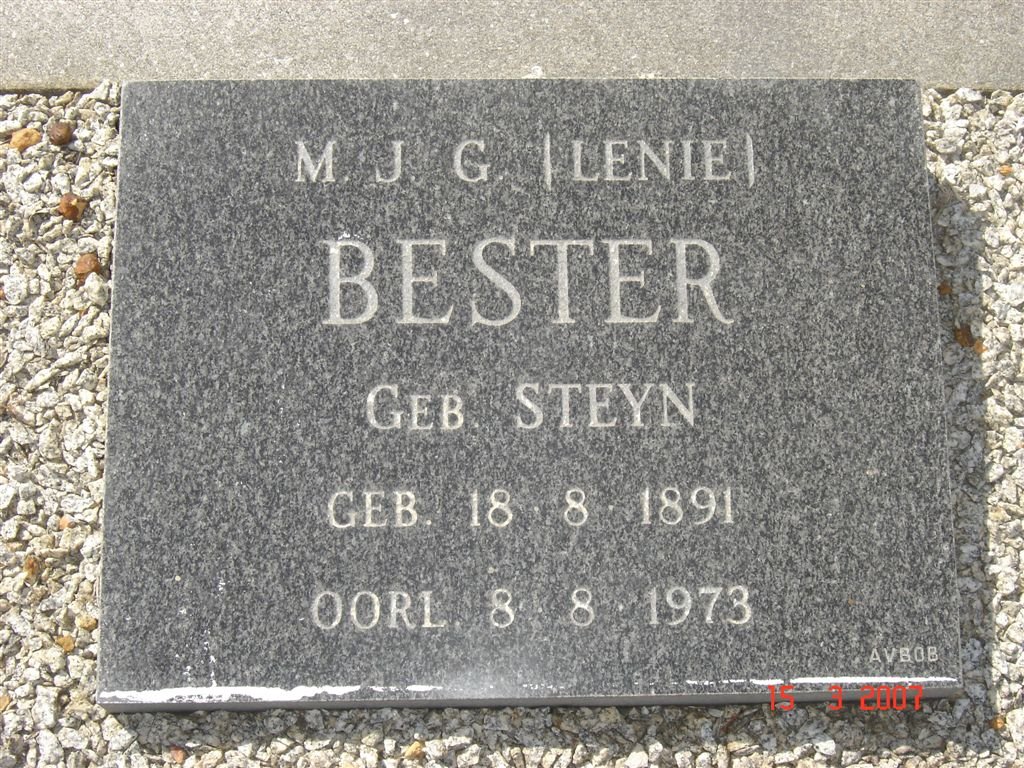 BESTER M.J.G. nee STEYN 1891-1973