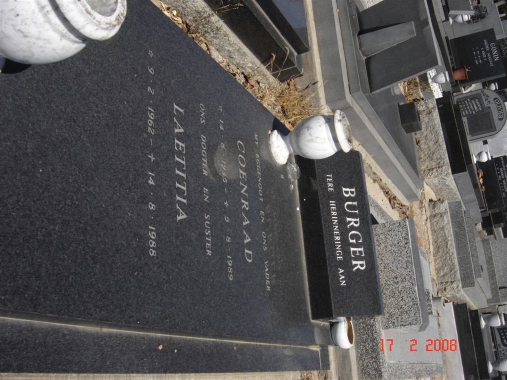 BURGER Coenraad 1935-1989 :: BURGER Leatitia  1962-1988