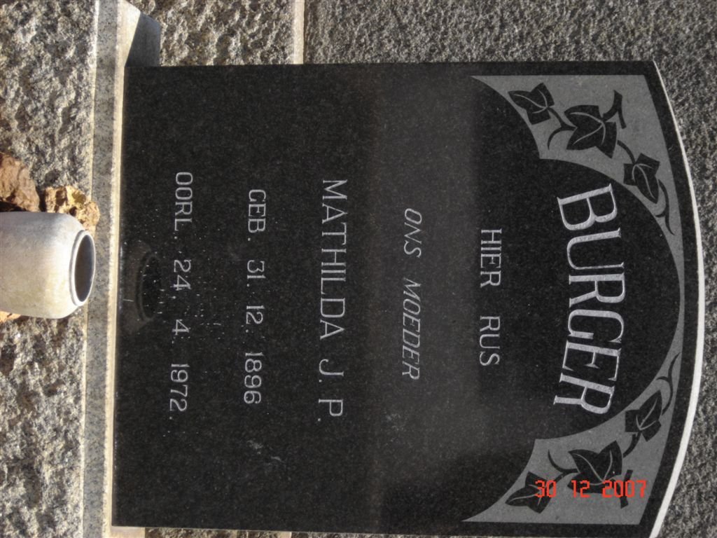 BURGER Mathilda J.P. 1896-1972