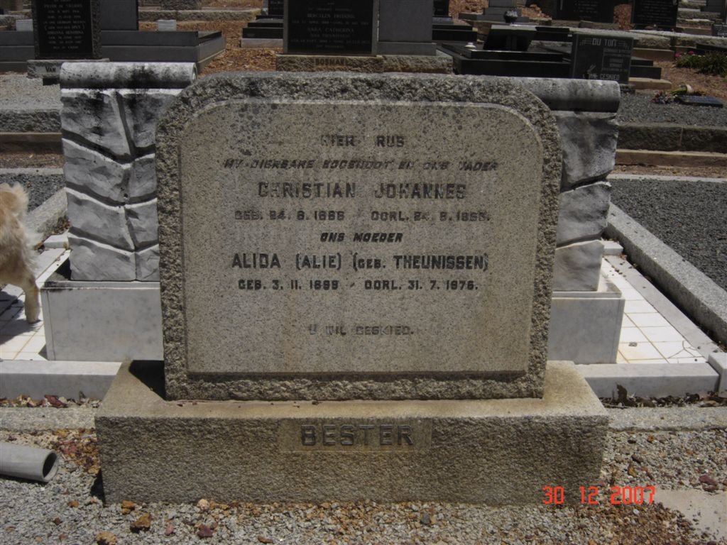BESTER Christian Johannes 1888-1953 &amp; Alida Theunissen 1899-1976