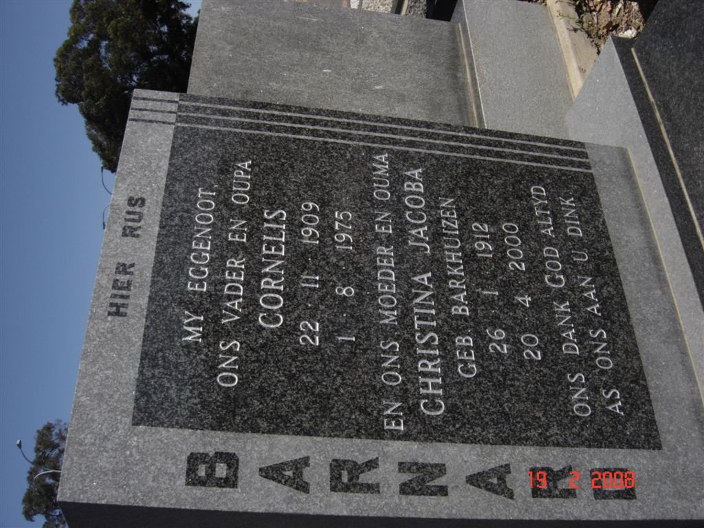 BARNARD Cornelis 1909-1975 &amp; Christina Jacoba BARKHUIZEN 1912-2000