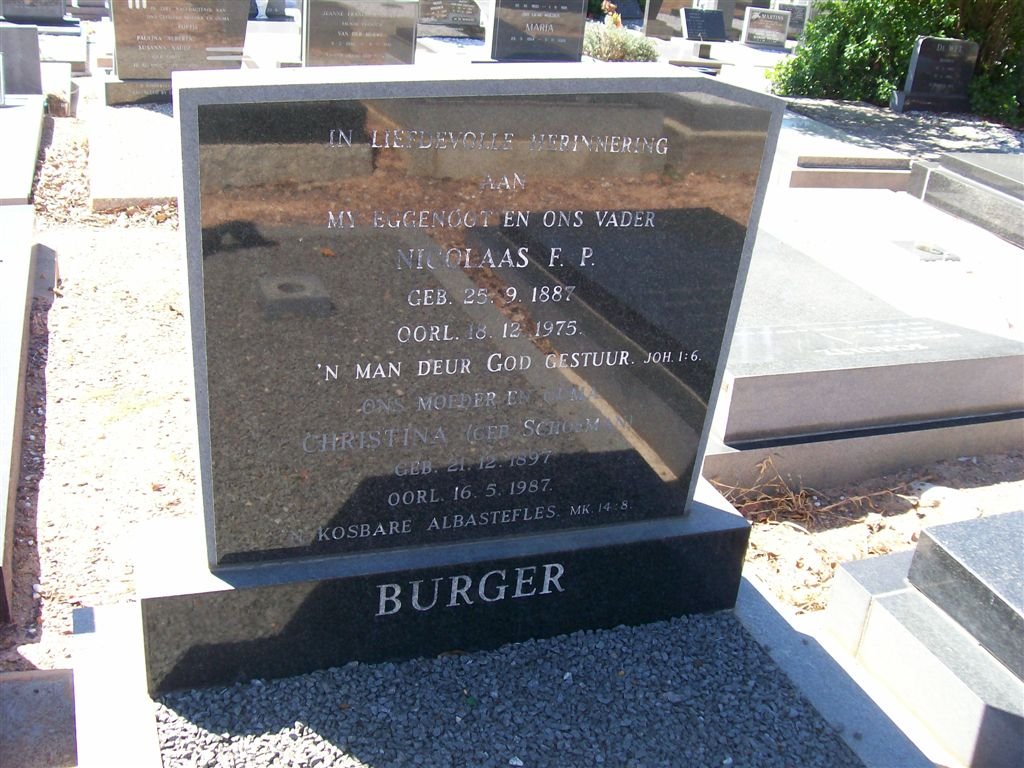 BURGER Nicolaas F.P. 1887-1975 &amp; Christina SCHOEMAN 1897-1987