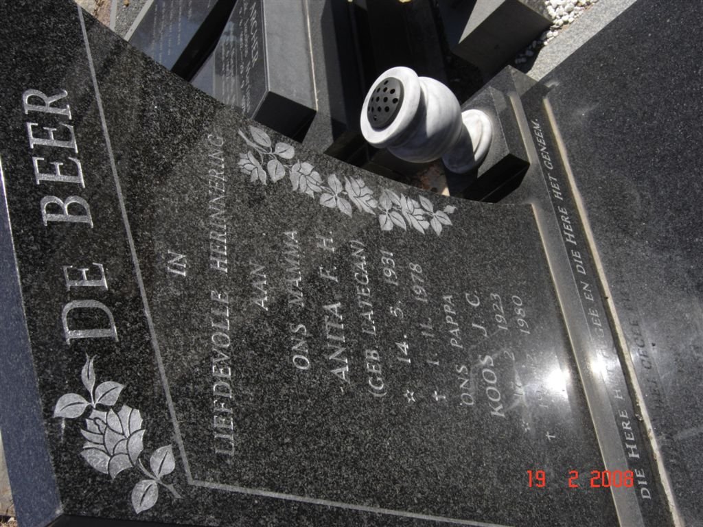 BEER Koos J.C., de 1923-1980 &amp; Anita F.H. LATEGAN  1931-1978