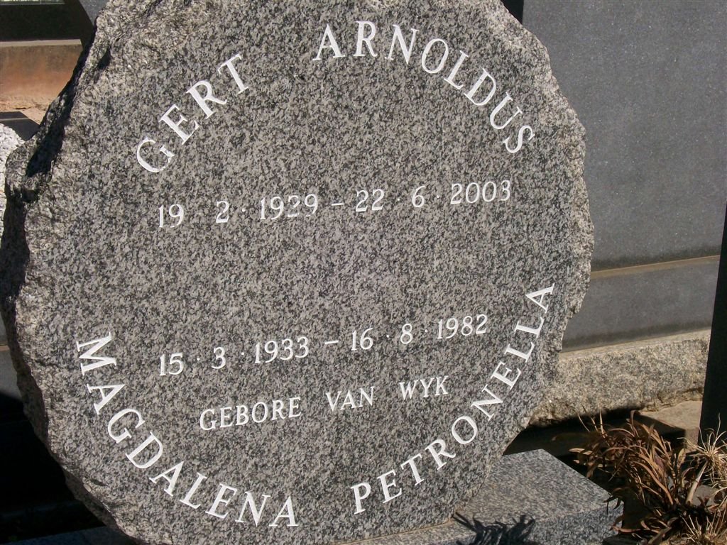 BOTHA Gert Arnoldus 1929-2003 &amp; Magdalena Petronella VAN WYK 1933-1982
