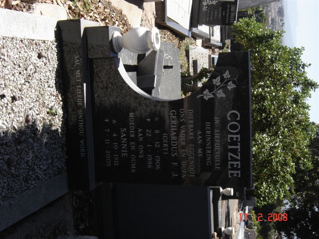 COETZEE Gerhardus F.J. 1906-1986 &amp; Sannie 1912-2005