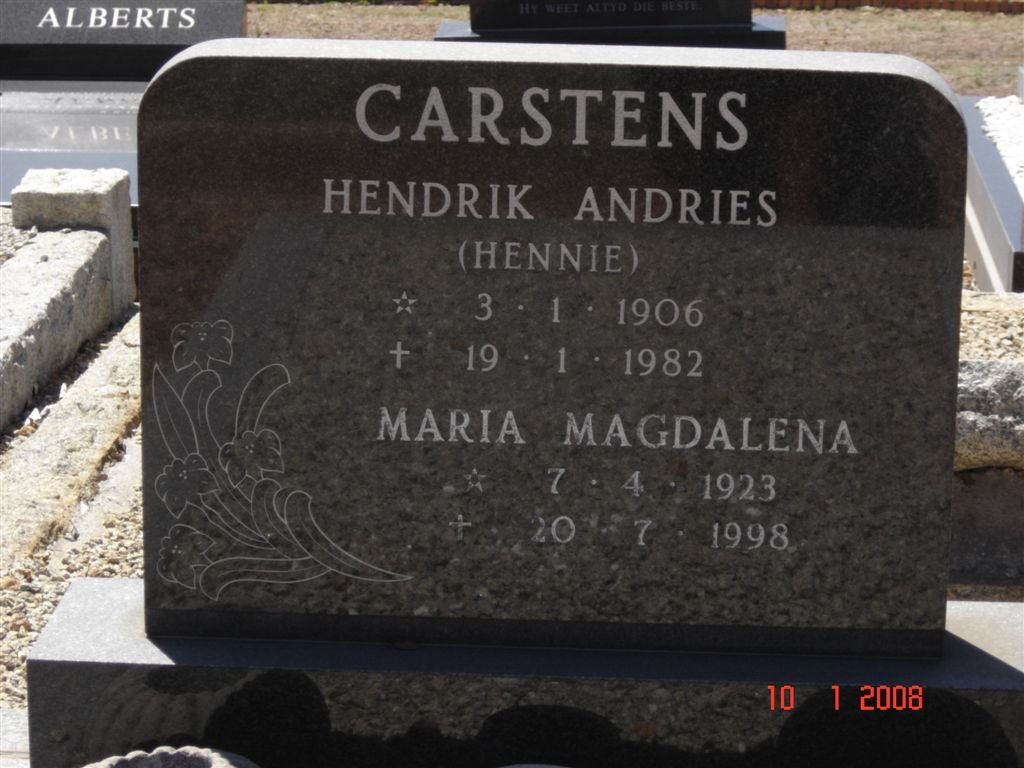 CARSTENS Hendrik Andries 1906-1982 &amp; Maria Magdalena 1923-1998