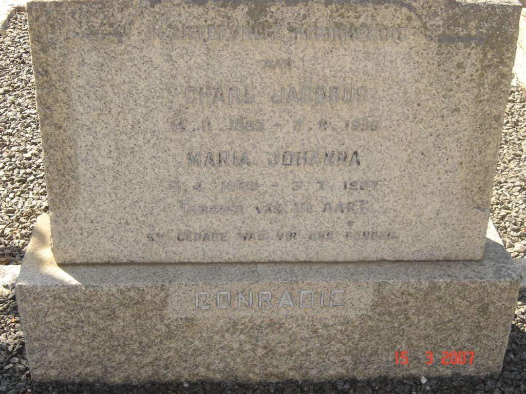 CONRADIE Charl Jacobus 1883-1956 &amp; Maria Johanna 1885-1967