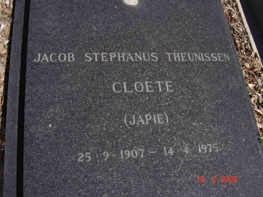 CLOETE Jacob Stephanus Theunissen 1907-1975