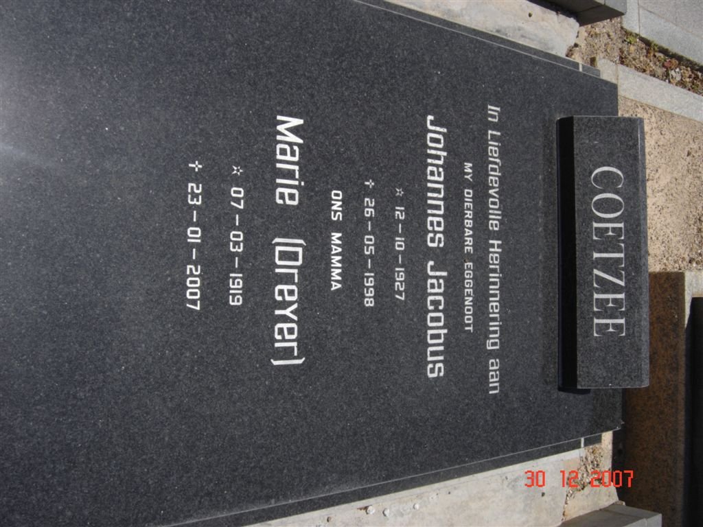 COETZEE Johannes Jacobus 1927-1998 &amp; Maria Dreyer 1919-2007