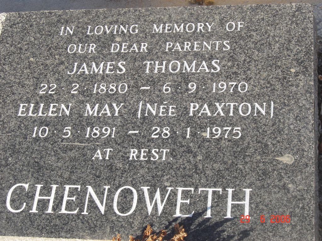 CHENOWETH James Thomas 1880-1970 &amp; Ellen May PAXTON 1891-1975