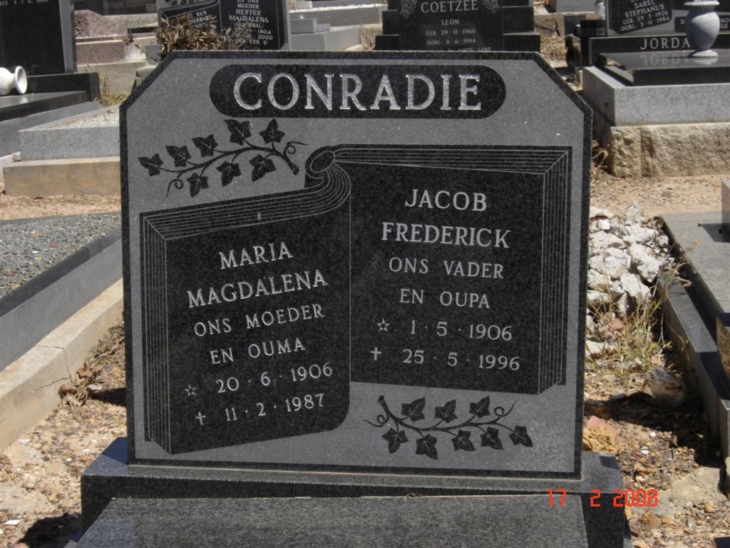 CONRADIE Jacob Frederick 1906-1996 &amp; Maria Magdalena 1906-1987