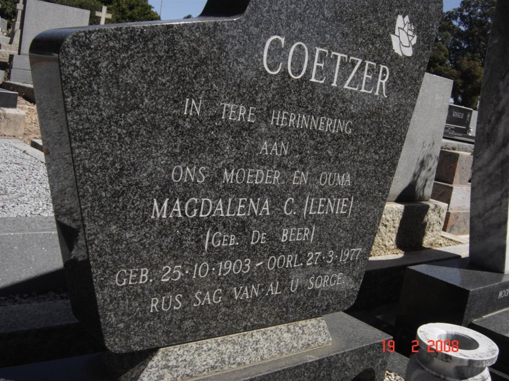 COETZER Magdalena C. nee DE BEER 1903-1977