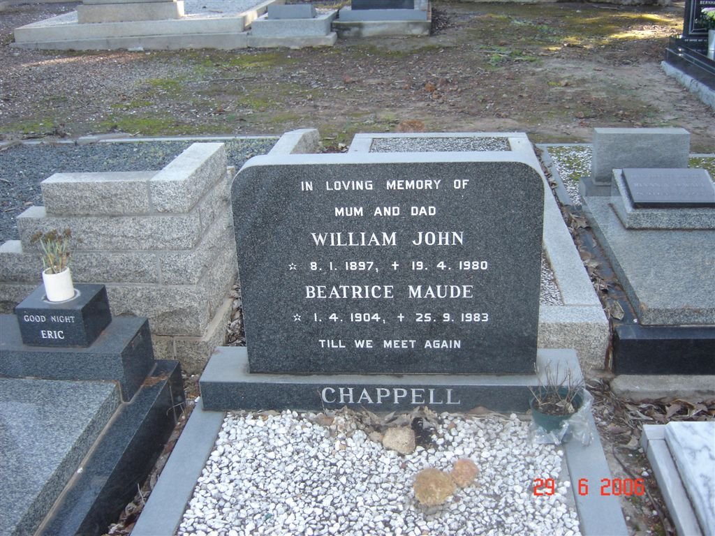 CHAPPELL William John 1897-1980 &amp; Beatrice Maude 1904-1983
