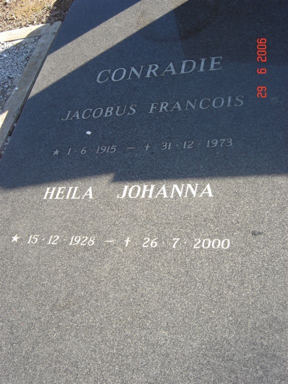 CONRADIE Jacobus Francois 1915-1973 &amp; Heila Johanna 1928-2000
