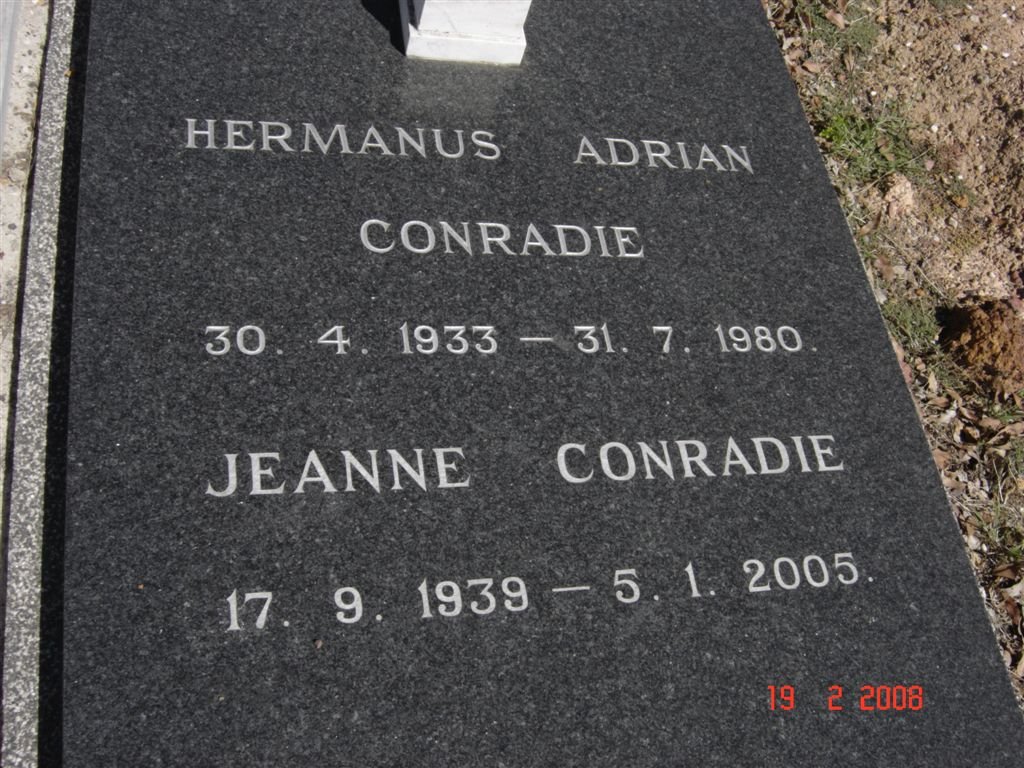 CONRADIE Hermanus Adrian 1933-1980 &amp; Jeanne 1939-2005