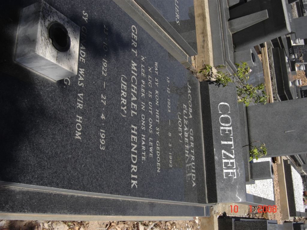 COETZEE Gert Michael Hendrik 1922-1993 &amp; Jacoba Gertruida Elizabeth 1923-1992