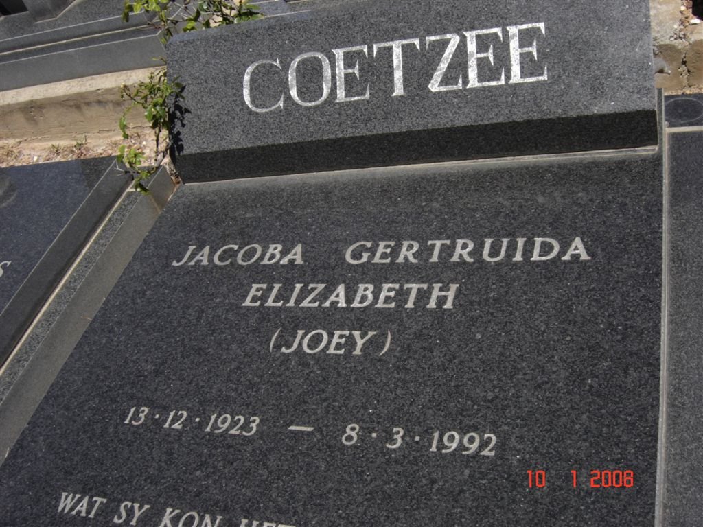 COETZEE Jacoba Gertruida Elizabeth 1923-1992