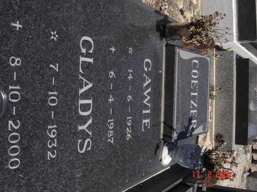 COETZER Gawie 1926-1987 &amp; Gladys 1932-2000