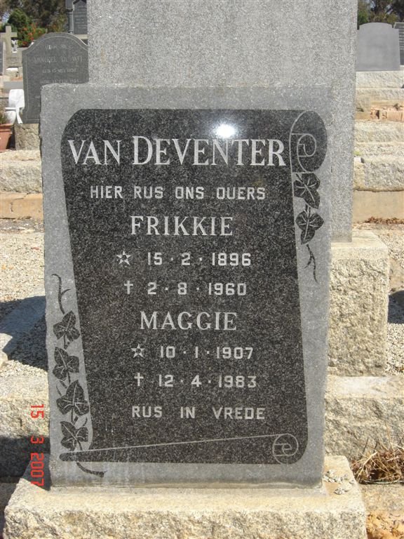DEVENTER Frikkie, van 1896-1960 &amp; Maggie 1907-1983