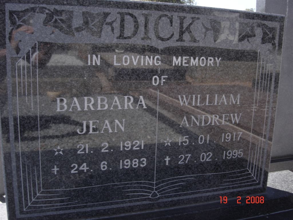 DICK William Andrew 1917-1995 &amp; Barbara Jean 1921-1983